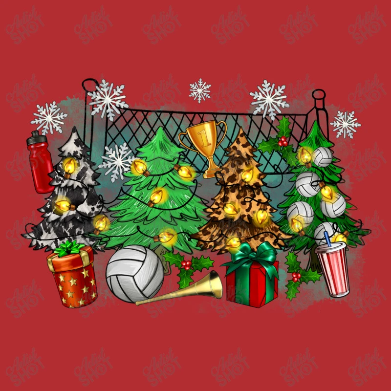Christmas Trees With Volleyball Ladies Fitted T-Shirt 7 Christmas Trees With Volleyball Ladies Fitted T-Shirt - Image 5