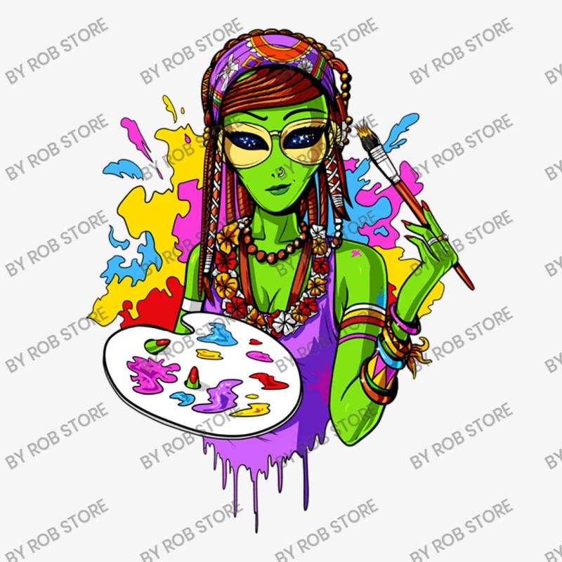 Hippie Alien Girl Psychedelic Painting Artist Ladies Fitted T-Shirt 7 Hippie Alien Girl Psychedelic Painting Artist Ladies Fitted T-Shirt - Image 5