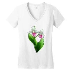 Pink And White Lady's Slipper Flower Women's V-Neck T-Shirt -DIOO Clothing Shop pd.2510168151.72.24945602.s3.1 front white ffffff none x19.517y8.017 98.96515 800x800 1