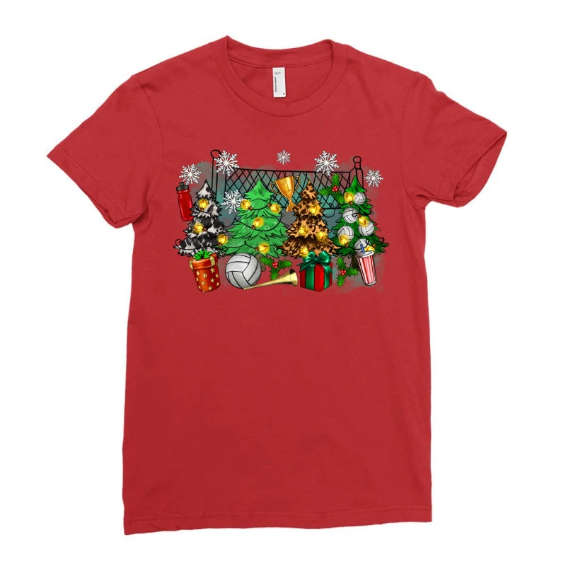 Christmas Trees With Volleyball Ladies Fitted T-Shirt 5 Christmas Trees With Volleyball Ladies Fitted T-Shirt - Image 3