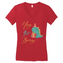 Happy 9st Birthday,cute Dinosaur Women's V-Neck T-Shirt -DIOO Clothing Shop pd.2526390980.72.25086268.s3.1 front red ffffff none x0y0 138 800x800 1