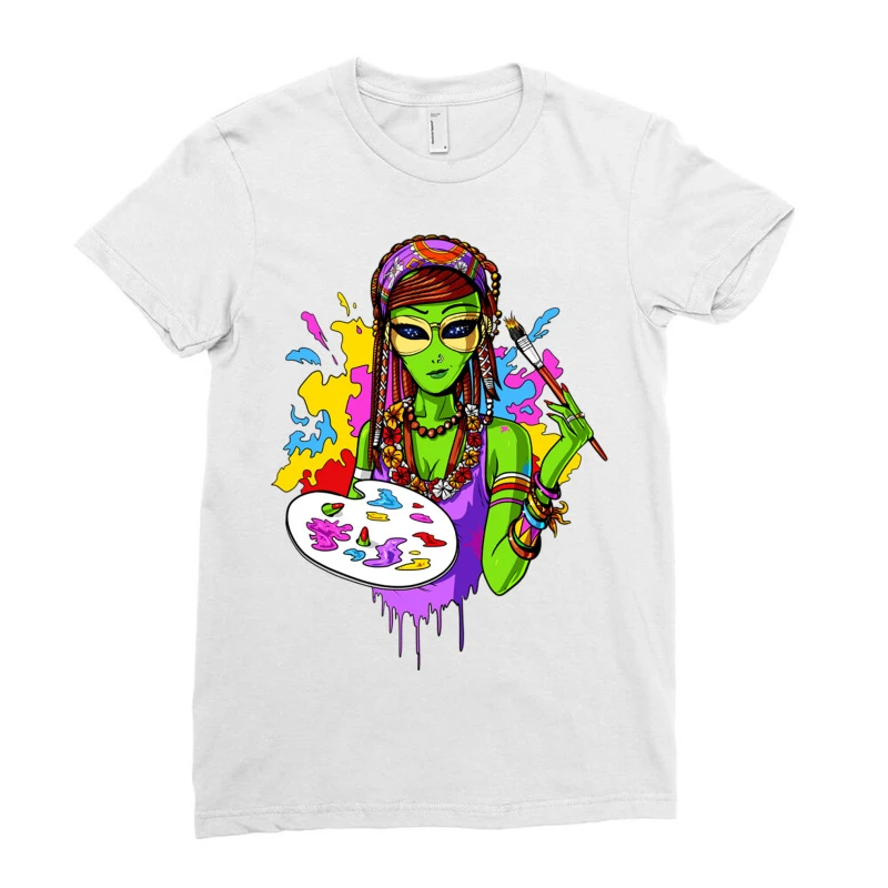 Hippie Alien Girl Psychedelic Painting Artist Ladies Fitted T-Shirt 5 Hippie Alien Girl Psychedelic Painting Artist Ladies Fitted T-Shirt - Image 3