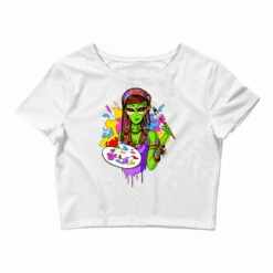 Hippie Alien Girl Psychedelic Painting Artist Crop Top