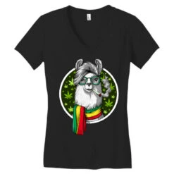 Llama Rastafari Smoking Weed Women's V-Neck T-Shirt -DIOO Clothing Shop pd.2526646426.72.25082828.s3.1 front black ffffff none x0y0 138 800x800 1