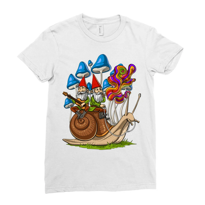 Mushroom Gnomes On Snail Ladies Fitted T-Shirt 5 Mushroom Gnomes On Snail Ladies Fitted T-Shirt - Image 3