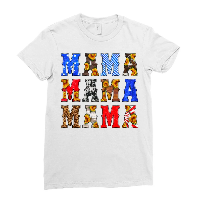 Western American Flag Mama Mama Mama Ladies Fitted T-Shirt 5 Western American Flag Mama Mama Mama Ladies Fitted T-Shirt - Image 3