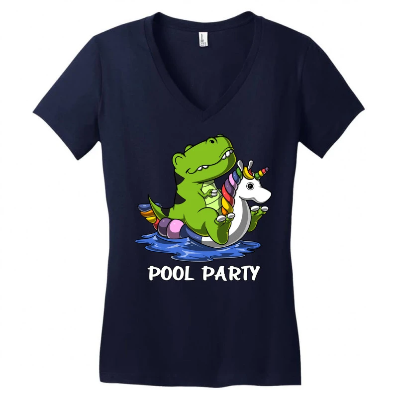 T Rex Dinosaur Riding Unicorn Float Pool Party Women's V-Neck T-Shirt 5 T Rex Dinosaur Riding Unicorn Float Pool Party Women's V-Neck T-Shirt - Image 3