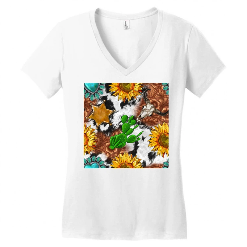 Western Seamless Digital Paper Women's V-Neck T-Shirt 5 Western Seamless Digital Paper Women's V-Neck T-Shirt - Image 3