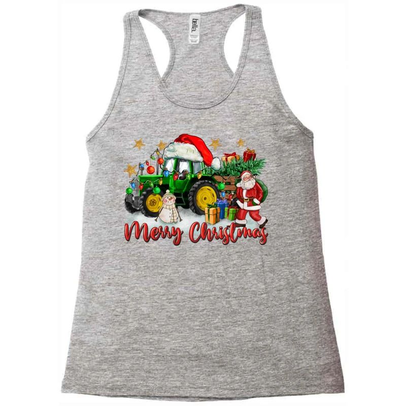 Christmas Green Tractor With Santa And Snowman Racerback Tank 5 Christmas Green Tractor With Santa And Snowman Racerback Tank - Image 3