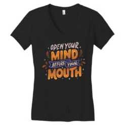 Open Your Mind Before Your Mouth Women's V-Neck T-Shirt -DIOO Clothing Shop pd.2526925843.72.25079418.s3.1 front black ffffff none x0y0 138 800x800 1