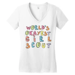 World S Okayest Girl Scout Gift Idea Women's V-Neck T-Shirt -DIOO Clothing Shop pd.2527000067.72.25082458.s3.1 front white ffffff none x0y0 138 800x800 1
