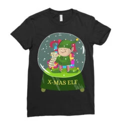 Snow Globe Believe Elf Xmas Funny Christmas Elf Gi Ladies Fitted T-Shirt -DIOO Clothing Shop pd.2527021776.36.25094029.s3.1 front black ffffff none x0y0 154 800x800 1