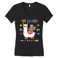Sloth Llama 1st Grade Squad Teacher Student Back T Women's V-Neck T-Shirt -DIOO Clothing Shop pd.2527023575.72.25094054.s3.1 front black ffffff none x0y0 138 800x800 1