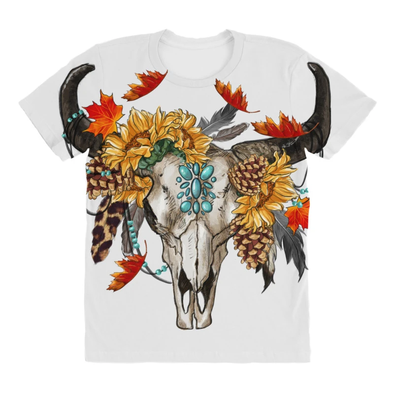 Fall Bull Skull All Over Women's T-shirt 5 Fall Bull Skull All Over Women's T-shirt - Image 3