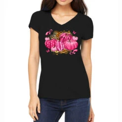 Breast Cancer Awareness Pink Pumpkins Women's V-Neck T-Shirt