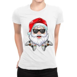 Christmas Santa Claus Video Game Controllers Xmas Ladies Fitted T-Shirt