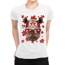 Canadian Rhino Patriotic Canada Flag Maple Leaf Pr Ladies Fitted T-Shirt