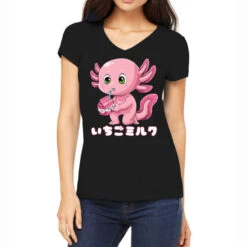 Axolotl Strawberry Milkshake Carton Kawaii Japanes Women's V-Neck T-Shirt