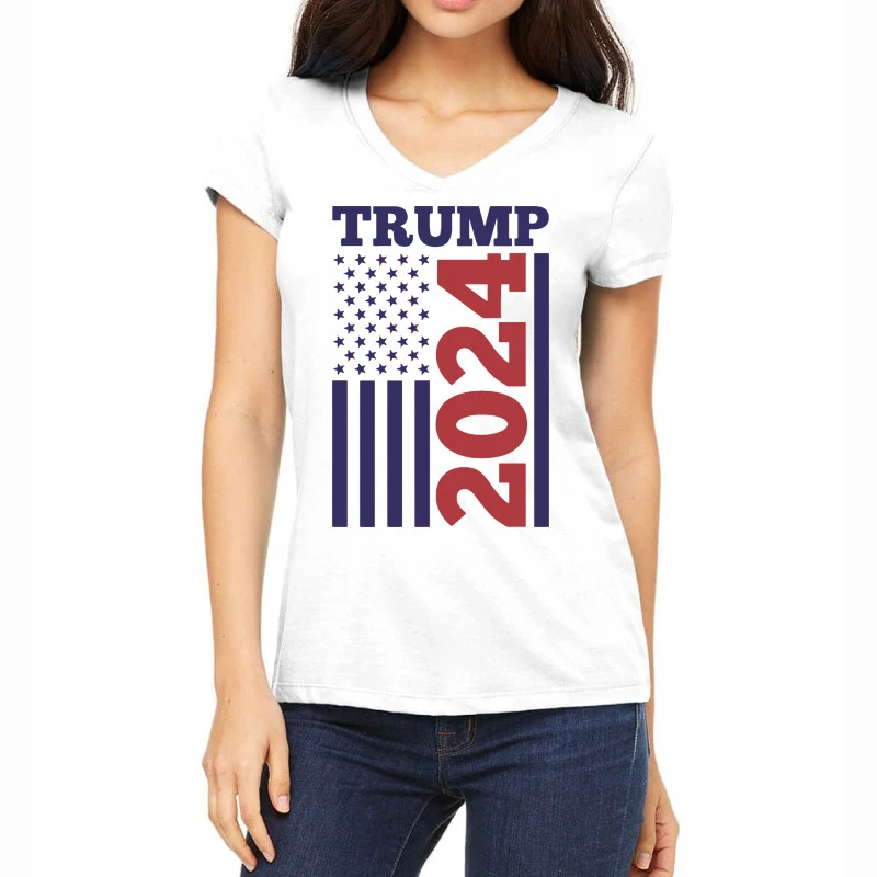 Trump 2024 Women's V-Neck T-Shirt 3 Trump 2024 Women's V-Neck T-Shirt