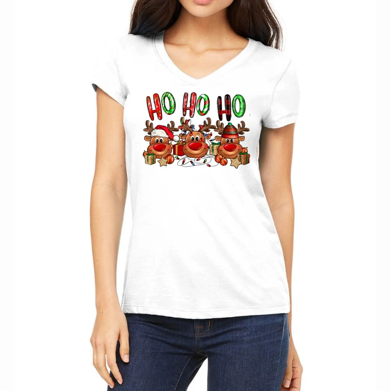 Ho Ho Ho Reindeer Women's V-Neck T-Shirt 3 Ho Ho Ho Reindeer Women's V-Neck T-Shirt