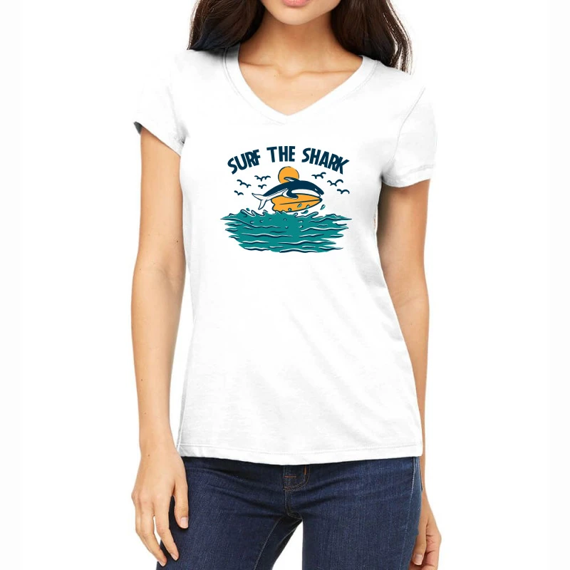 SURF THE SHARK Women's V-Neck T-Shirt 3 SURF THE SHARK Women's V-Neck T-Shirt