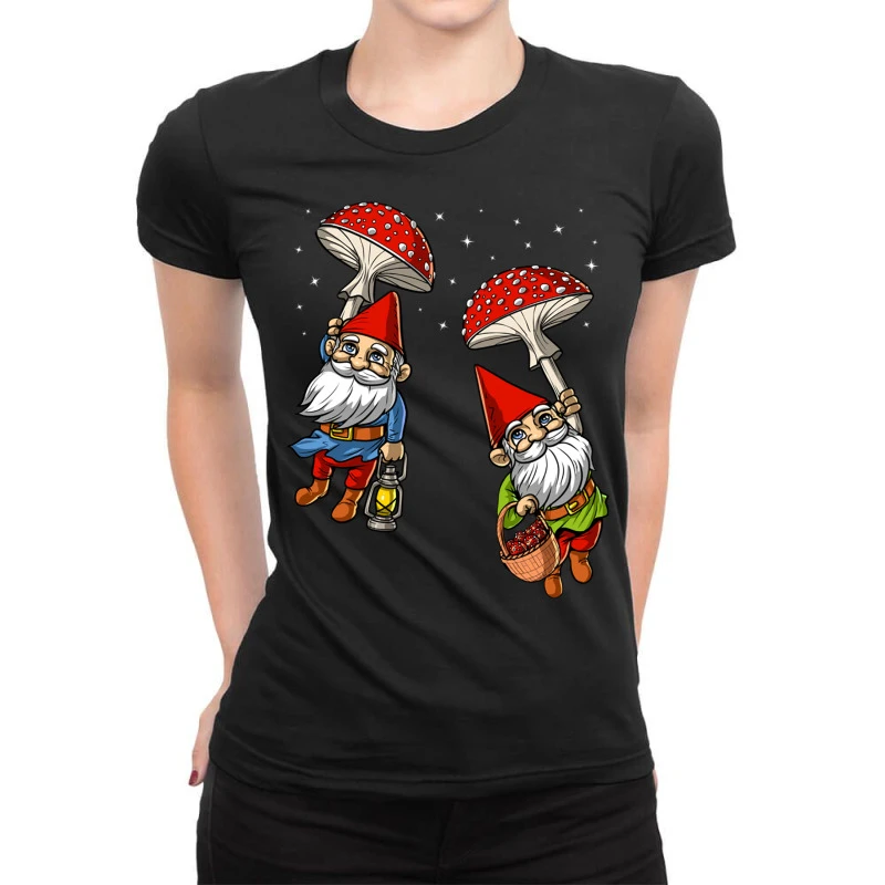 Magic Mushrooms Gnomes Ladies Fitted T-Shirt 3 Magic Mushrooms Gnomes Ladies Fitted T-Shirt