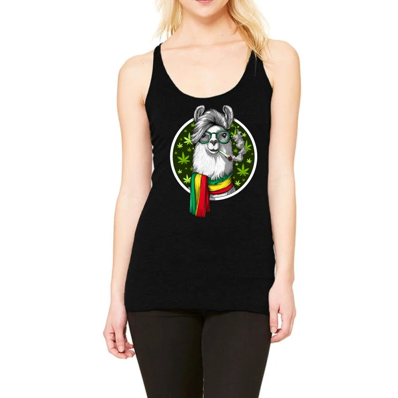 Llama Rastafari Smoking Weed Racerback Tank 3 Llama Rastafari Smoking Weed Racerback Tank