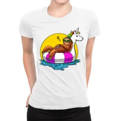 Sloth Riding Unicorn Float Ladies Fitted T-Shirt