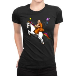 Space Buddha Riding Magical Unicorn Yoga Ladies Fitted T-Shirt