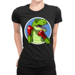 T Rex Dinosaur Boxing Ladies Fitted T-Shirt