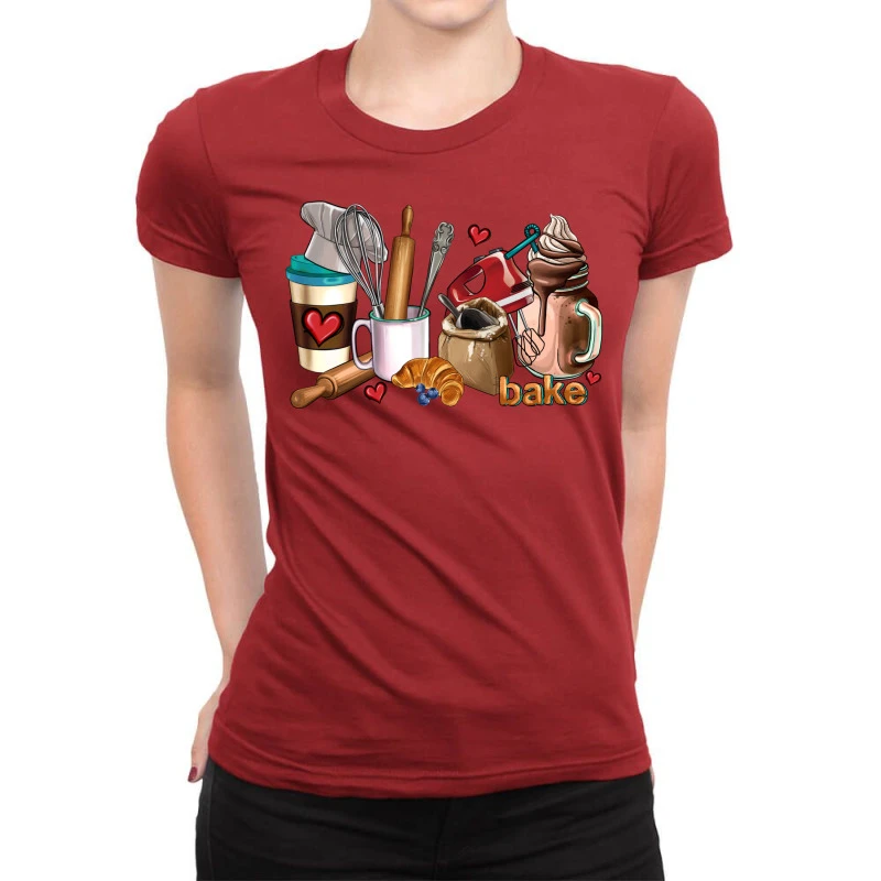Bakery Coffee Cups Ladies Fitted T-Shirt 3 Bakery Coffee Cups Ladies Fitted T-Shirt