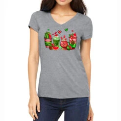 Watermelon Coffee Cups Women's V-Neck T-Shirt