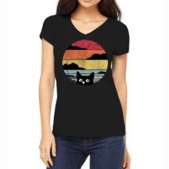Cat Retro Funny Women's V-Neck T-Shirt