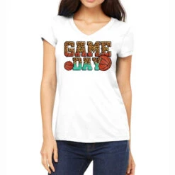 Western Glitter Game Day Basketball Women's V-Neck T-Shirt