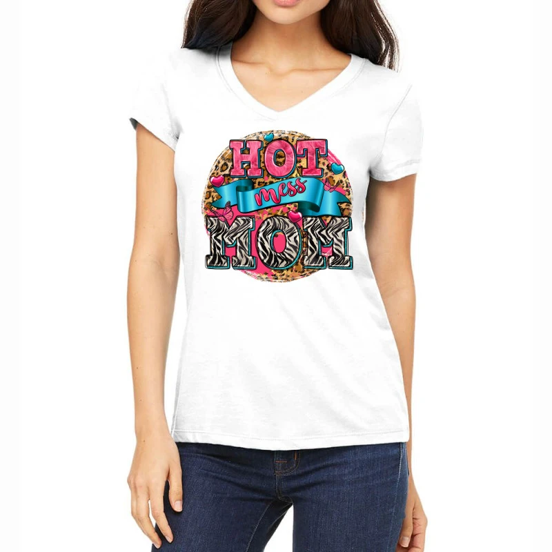 Hot Mess Mom Women's V-Neck T-Shirt 3 Hot Mess Mom Women's V-Neck T-Shirt