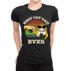 Vintage Best Cat Dad Ever Cat Lover (3) Ladies Fitted T-Shirt