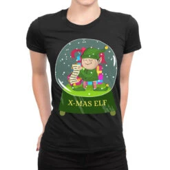 Snow Globe Believe Elf Xmas Funny Christmas Elf Gi Ladies Fitted T-Shirt