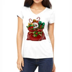 Chrismas Santa Claus Bag Women's V-Neck T-Shirt