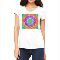 Hand Drawn Tie Dye Women's V-Neck T-Shirt
